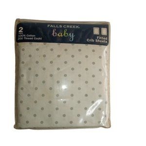 Falls Creek 2 Pack Fitted Crib Sheets Gray White Polka Dot Stripe 28 x 52 New